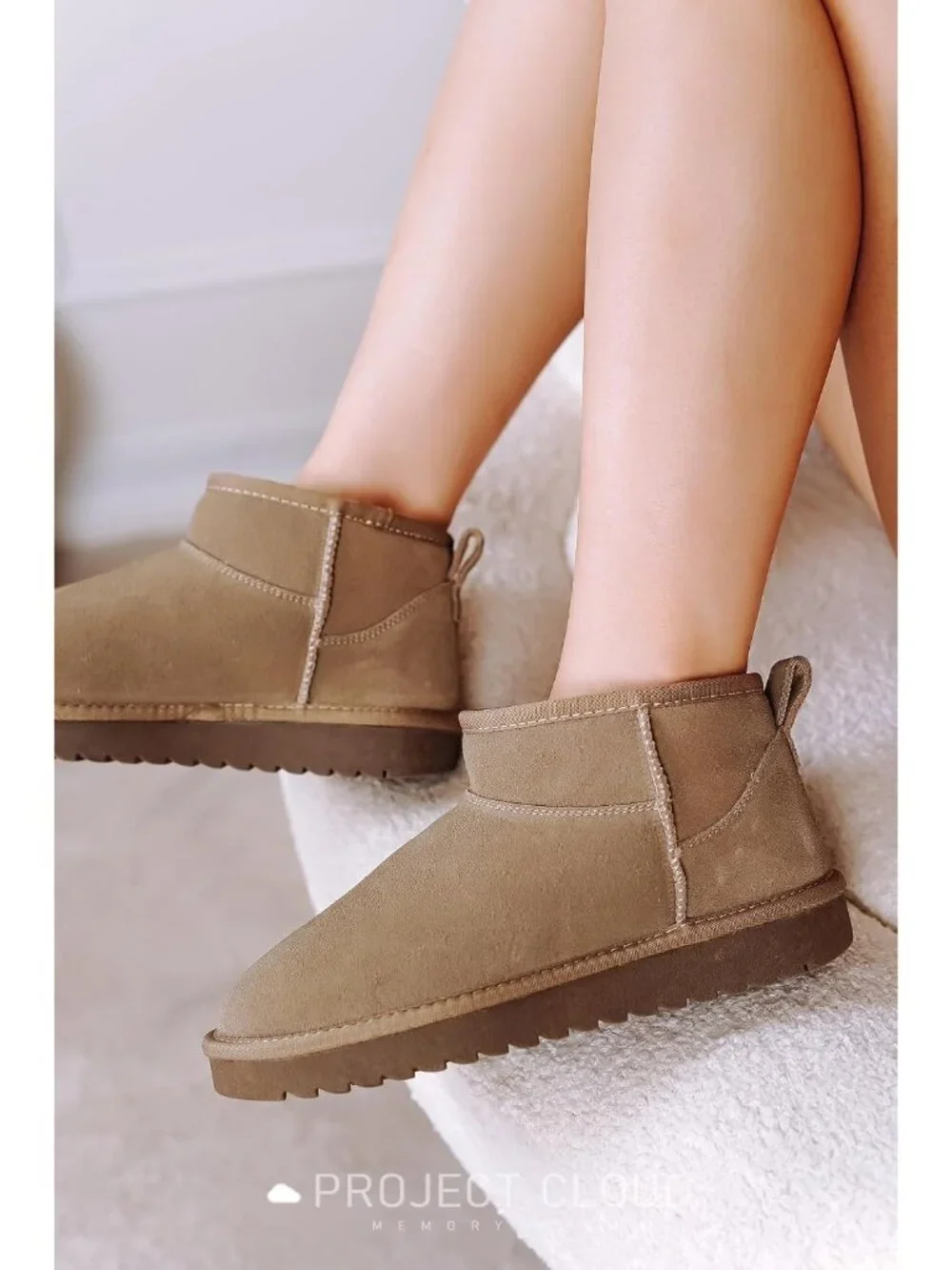 Womens Mushroom Suede Project Cloud Genuine Leather Comfortable Ankle Boots